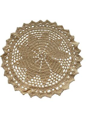 Vintage Beige Crocheted Round Doily 12 Inches Handmade Decorative Lace